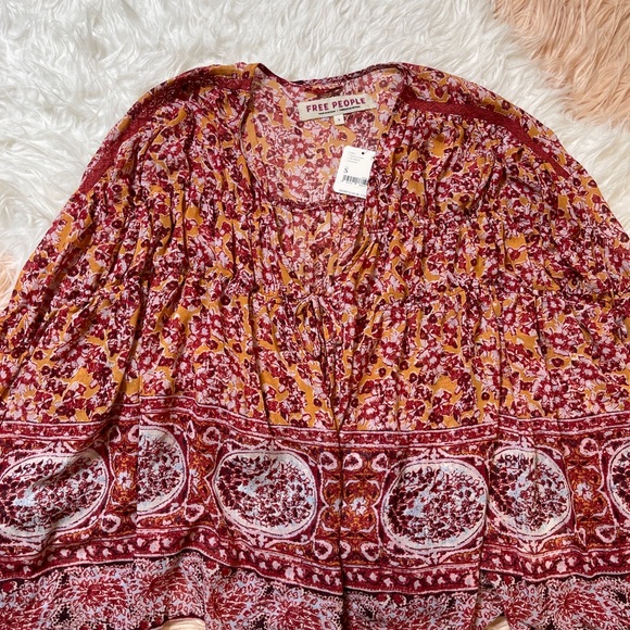 NWT Free People Lorraine Printed Kimono Cardigan Jacket Crochet Inset - Picture 4 of 7